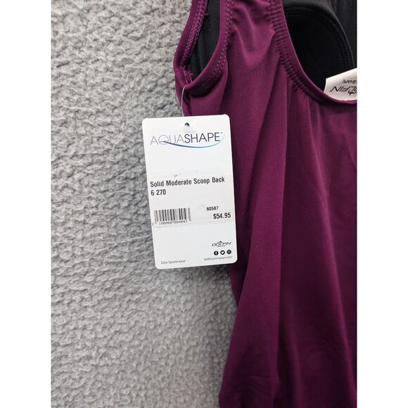 NWT Dolfin Aquashape Women's Moderate Scoop Back Purple One Piece Swimsuit sz 6 - Picture 10 of 12